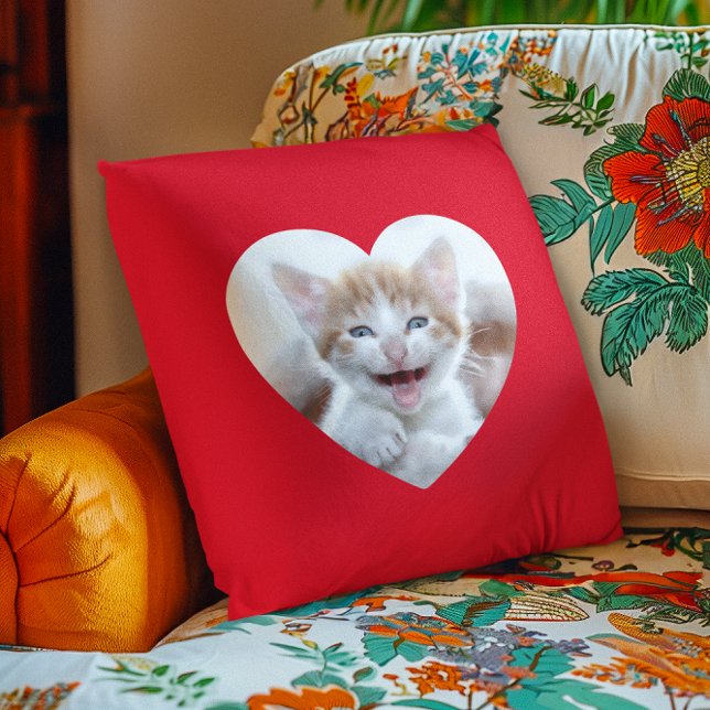 Create Your Own Red Heart Border Photo Throw Pillow (Create Your Own Red Heart Border Photo Throw Pillow)