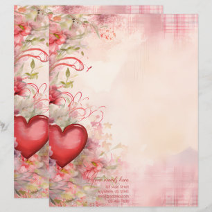 Create Your Own Red Heart Floral Love Letter Paper