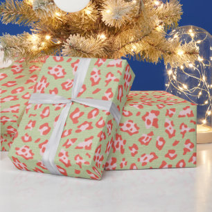 Create Your Own Red & Pink Leopard Print Green Wrapping Paper