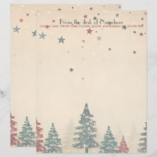 Create Your Own Retro Celestial Red Teal Trees Letterhead