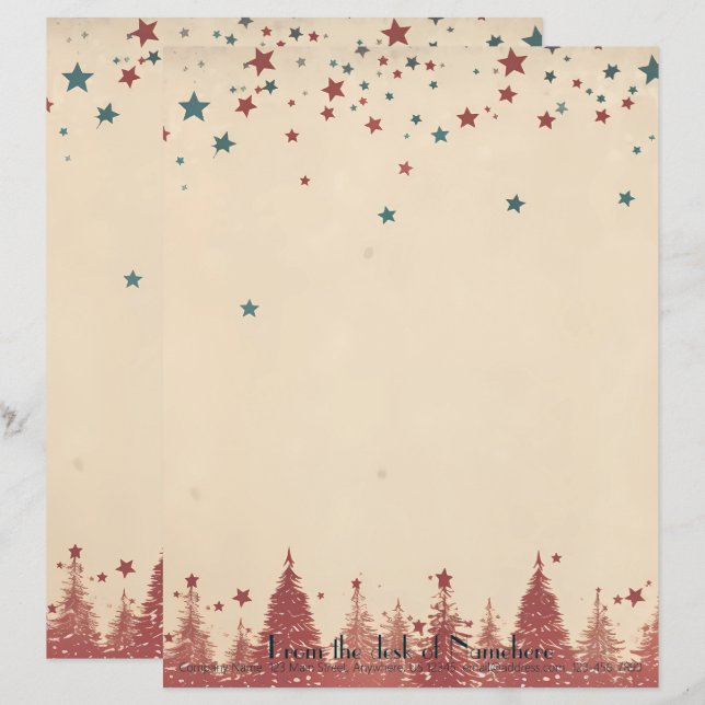 Create Your Own Retro Celestial Red Yule Trees Letterhead (Front/Back)