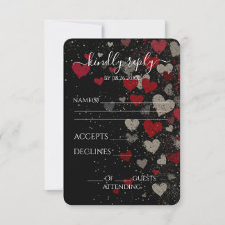 Create Your Own Retro Falling Hearts Wedding RSVP Card