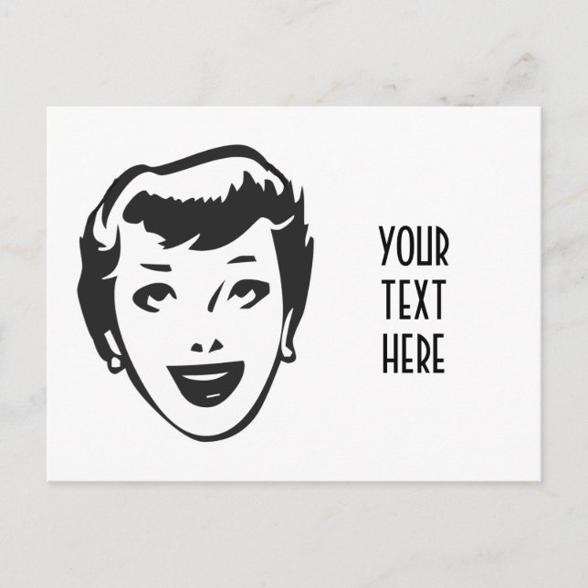CREATE YOUR OWN RETRO HAPPY LADY HEAD GIFTS POSTCARD (Front)