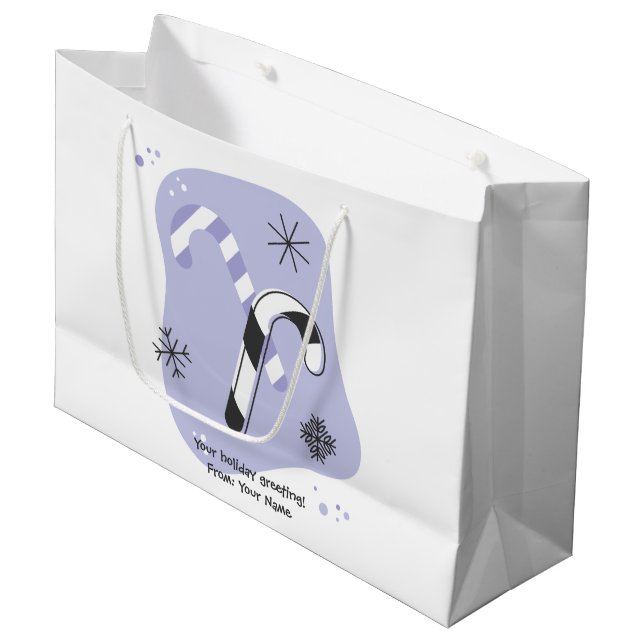 Create Your Own Retro Purple Candy Canes Christmas Large Gift Bag (Front Angled)