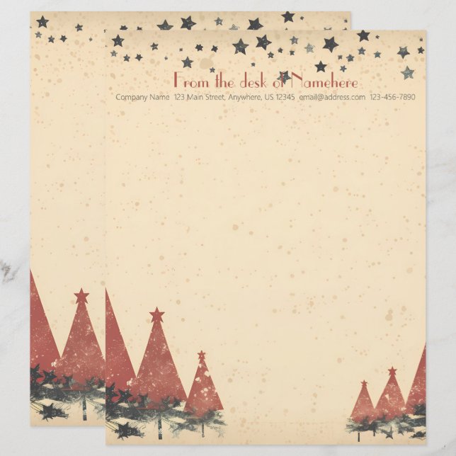 Create Your Own Retro Red Grey Celestial Yule Letterhead (Front/Back)