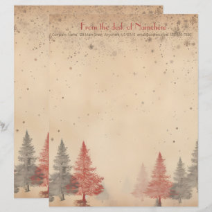 Create Your Own Retro Snowy Red Grey Trees Letterhead