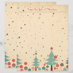 Create Your Own Retro Teal Red Ornaments Trees Letterhead