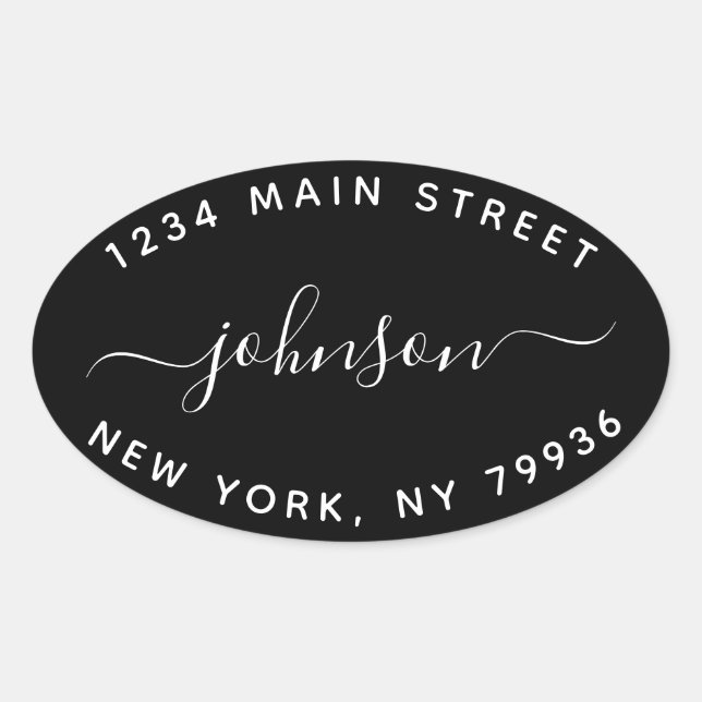 Create Your Own  Return Address Black White Oval Sticker (Front)