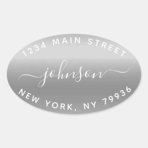 Create Your Own  Return Address Grey White Oval Sticker