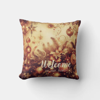Create Your Own Romantic Gold Christmas Ornaments Throw Pillow