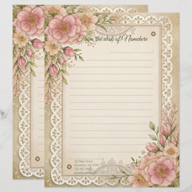 Create Your Own Romantic Lace Flowers Note Paper (Front/Back)