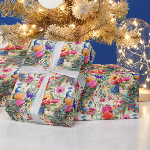Create Your Own Romantic Peacock Floral Wrapping Paper