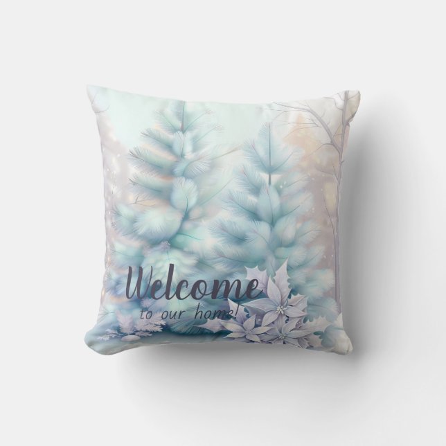Create Your Own Romantic Pine Tree Forest Throw Pillow (Front)