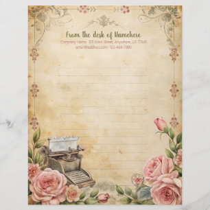 Create Your Own Romantic Roses Typewriter Note Letterhead