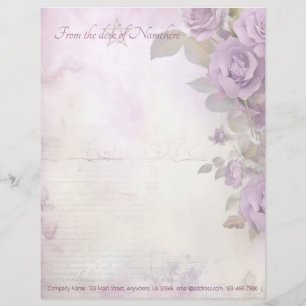 Create Your Own Romantic Shabby Chic Purple Roses Letterhead