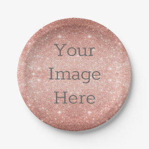 Create Your Own Rose Gold Glitter Sparkle Metallic Paper Plate