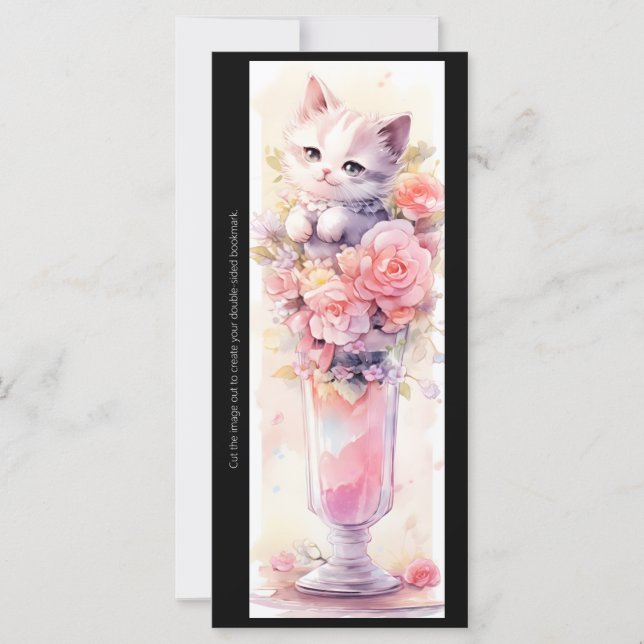 Create Your Own Rose Parfait Kitten Bookmark Card (Front)