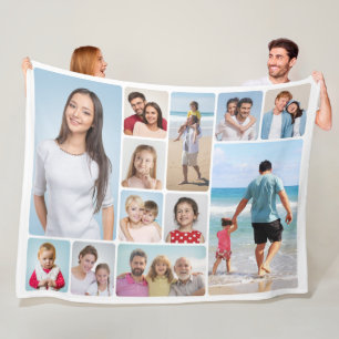 Create Your Own Round Corners 12 Photo Collage Fleece Blanket