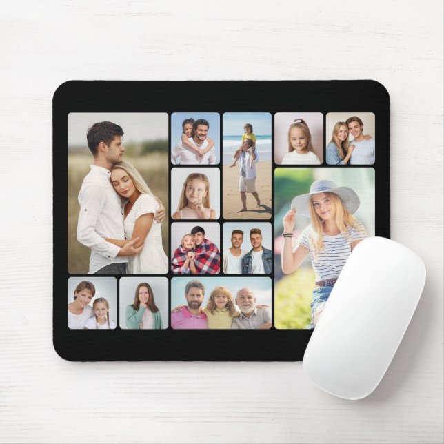 Create Your Own Round Corners 12 Photo Collage  Mouse Pad (With Mouse)