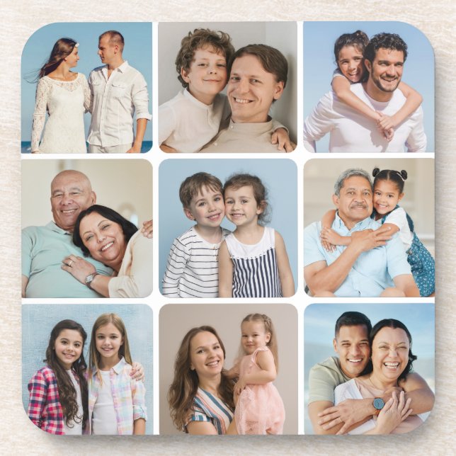 Create Your Own Round Corners 9 Photo Collage Coaster (Front)