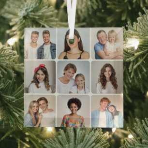 Create Your Own Round Corners 9 Photo Collage Glass Ornament