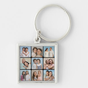 Create Your Own Round Corners 9 Photo Collage Keychain