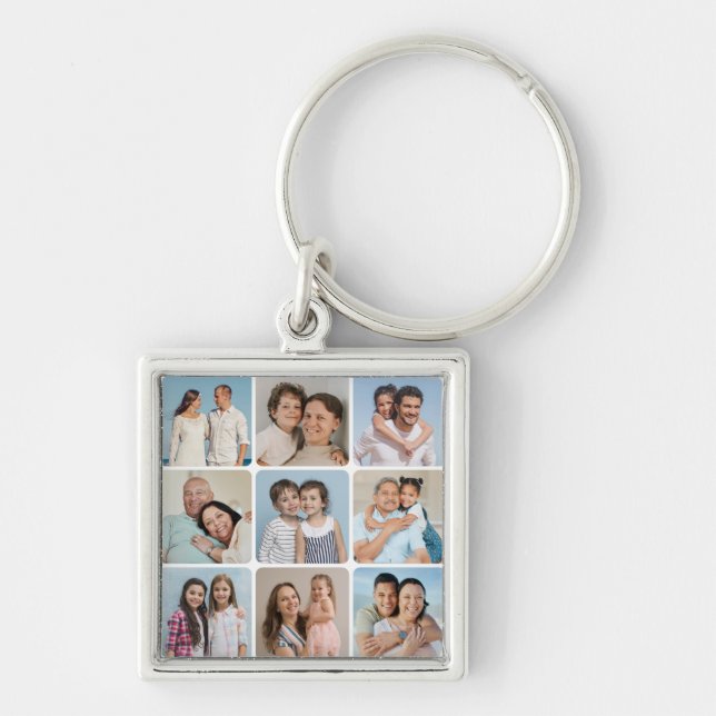 Create Your Own Round Corners 9 Photo Collage Keychain (Front)