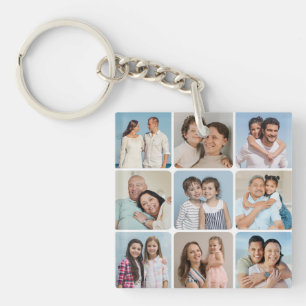 Create Your Own Round Corners 9 Photo Collage Keychain