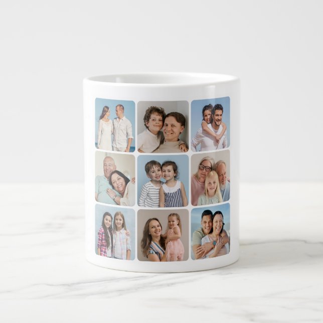Create Your Own Round Corners 9 Photo Collage Large Coffee Mug (Front)