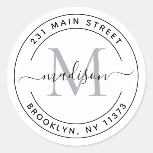 Create Your Own Round Monogram Return Address  Classic Round Sticker