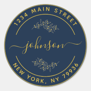 Create Your Own Round Return Address Black Gold Classic Round Sticker