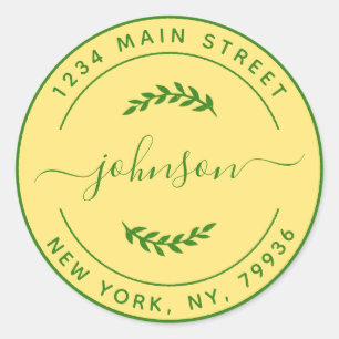 Create Your Own Round Return Address Green Yellow Classic Round Sticker
