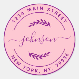 Create Your Own Round Return Address Purple Pink Classic Round Sticker