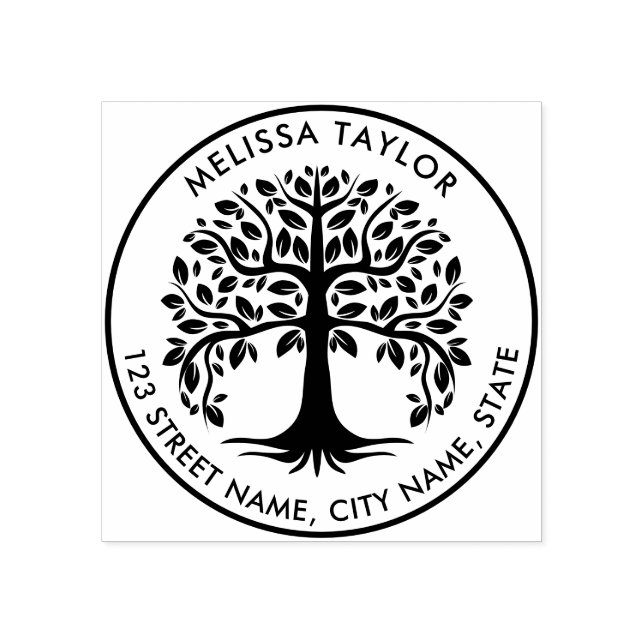 Create Your Own Round Tree of Life Family Name Rubber Stamp (Imprint)