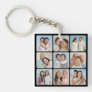 Create Your Own Rounded Corners 9 Photo Collage Keychain
