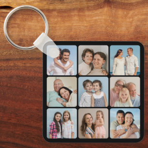 Create Your Own Rounded Corners 9 Photo Collage Keychain