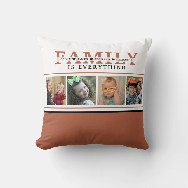 Create Your Own Rust Family Quote  4 Photo Collage Throw Pillow (Front)