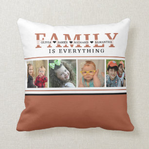 Create Your Own Rust Family Quote 4 Photo Collage Throw Pillow