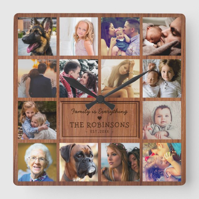 Create Your Own Rustic Photo Collage Square Wall Clock (Front)