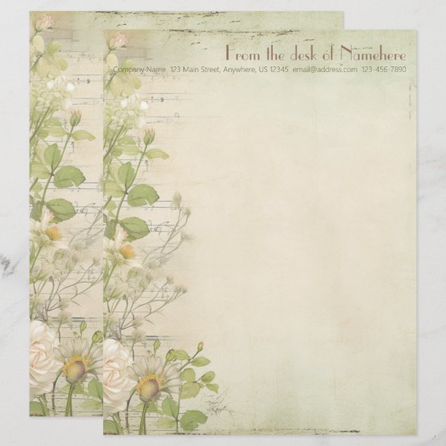 Create Your Own Rustic Roses Daisies Stationery (Front/Back)
