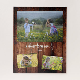 Create your own rustic wood family photo collage jigsaw puzzle