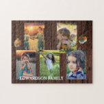 Create your own rustic wood family photo collage jigsaw puzzle<br><div class="desc">Make your own most beautiful family photo collage puzzle.
Family name,  custom photo collage jigsaw puzzle
You can personalize it and add your most beautiful photos. Great fun !</div>