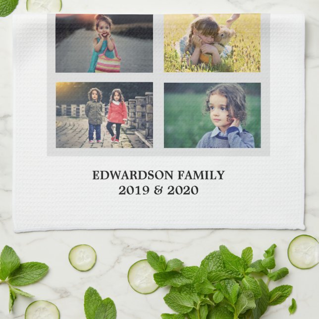 Create your own rustic wood family photo collage kitchen towel (Folded)