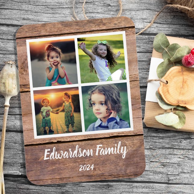 Create your own rustic wood family photo collage magnet (Create your own rustic wood family photo collage flexible  magnet. Very unique and personal)