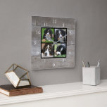 Create your own rustic wood family photo collage square wall clock<br><div class="desc">Custom Family photo collage on rustic barn wood,  wall clock.
Add your own personal photos to personalize the clock. Do don't have to add only square photos other sizes will also fit.
If you need help please contact me.</div>