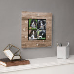 Create your own rustic wood family photo collage square wall clock<br><div class="desc">Custom Family photo collage on rustic barn wood,  wall clock.
Add your own personal photos to personalize the clock. Do don't have to add only square photos other sizes will also fit.
If you need help please contact me.</div>