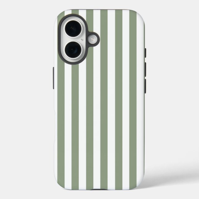 Create Your Own Sage Green White Striped Pattern Case-Mate iPhone Case (Back)