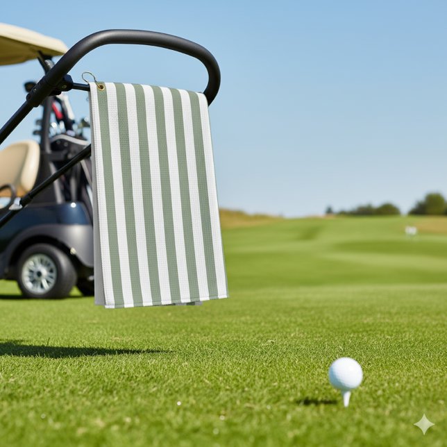 Create Your Own Sage Green White Striped Pattern Golf Towel (Creator Uploaded)