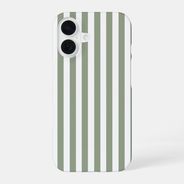 Create Your Own Sage Green White Striped Pattern iPhone 16 Case (Back)