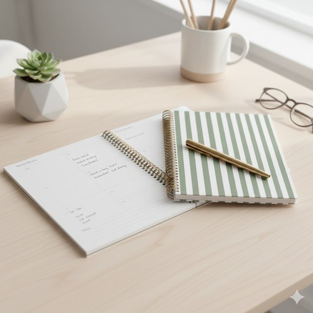 Create Your Own Sage Green White Striped Pattern Planner (Creator Uploaded)
